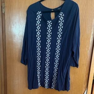 Lucky Brand Navy Blue Geometric Patterned Women's Top